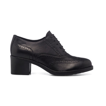 Stringate nere in pelle da donna con dettagli brogue e tacco 5 cm Primopiano, Donna, SKU w011000103, Immagine 0